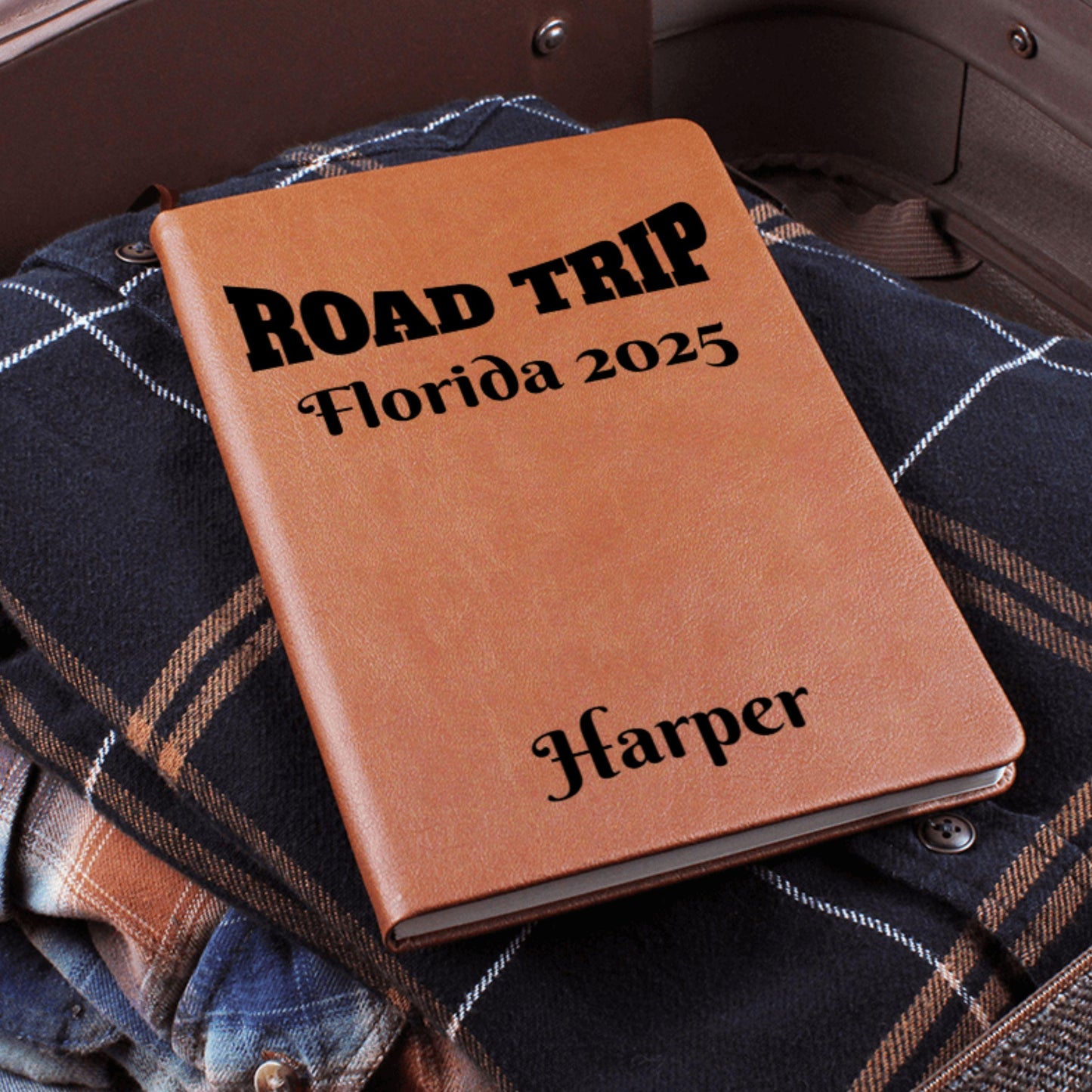Personalized Road Trip Leather Journal Custom Travel Diary Adventure Log Book Gift for Travelers Travel Memory Notebook Solo Trip Couples