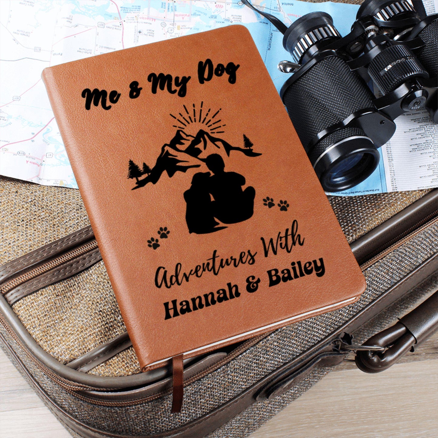Personalized Me and My Dog Leather Travel Journal Custom Pet Adventure Diary Gift for Dog Lovers Travel Log Book Memory Notebook for Trips
