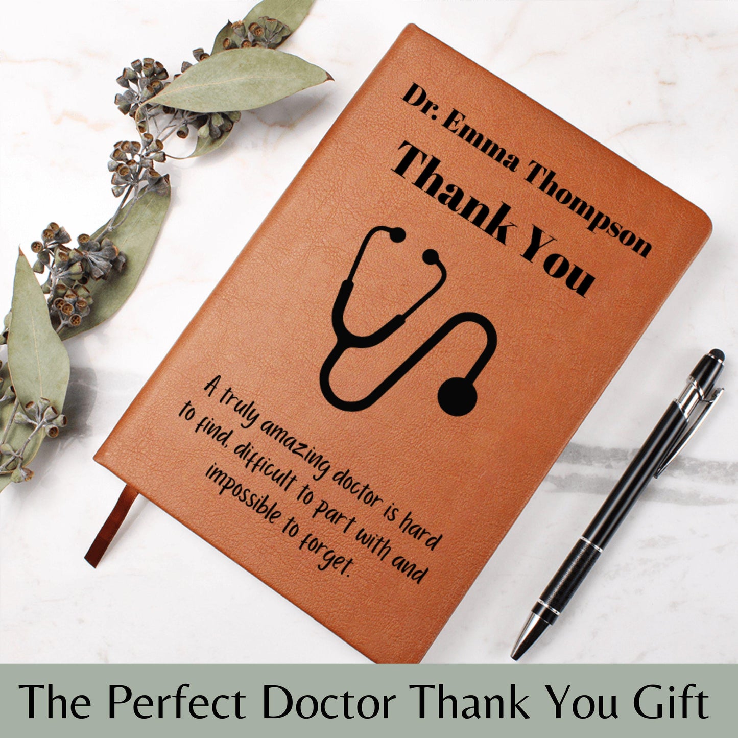 Personalized Doctor Thank You Leather Journal Gift Custom Stethoscope Notebook Medical Appreciation Keepsake for Retirement Graduation