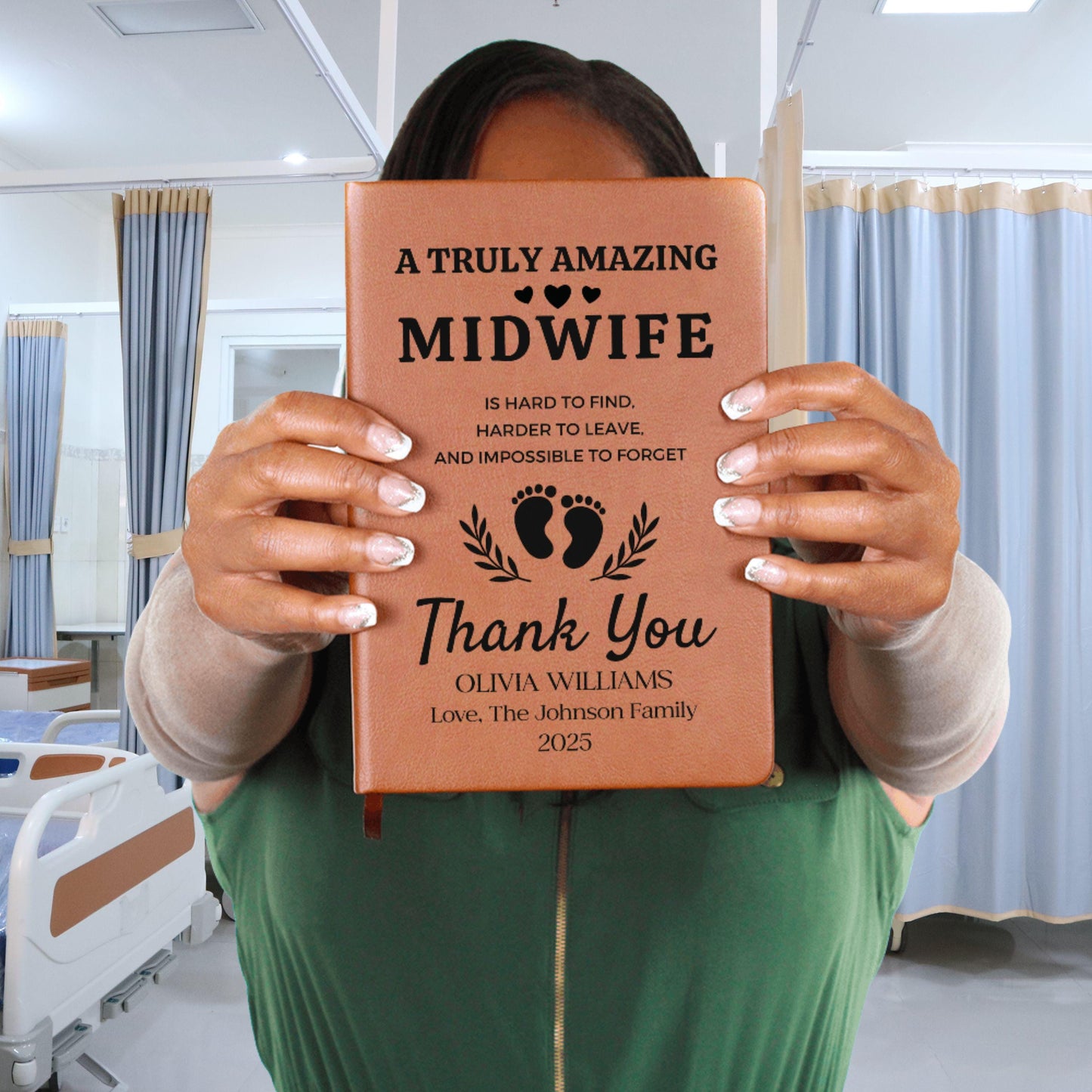 Personalized Midwife Thank You Gift Leather Journal – Baby Delivery Gift from Family, Doula Appreciation Birthing Team Gift for Midwife