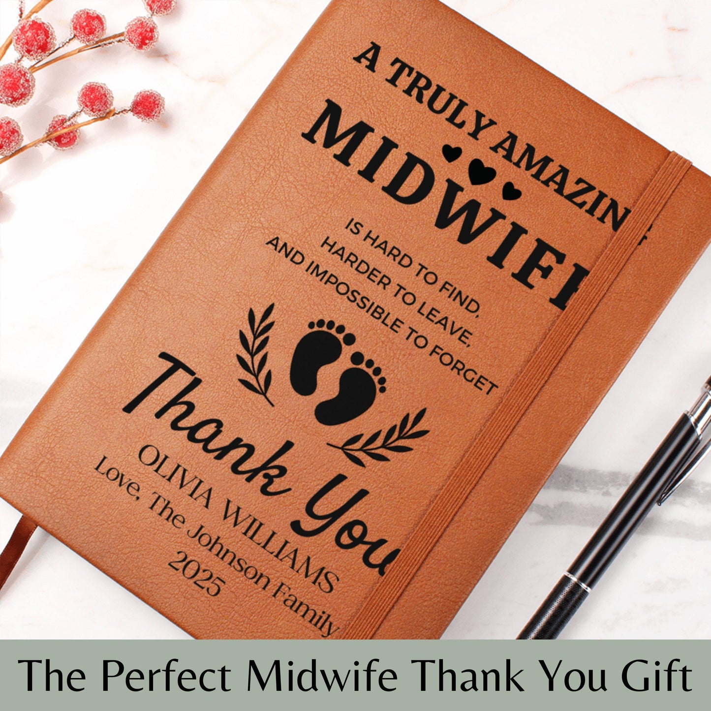 Personalized Midwife Thank You Gift Leather Journal – Baby Delivery Gift from Family, Doula Appreciation Birthing Team Gift for Midwife