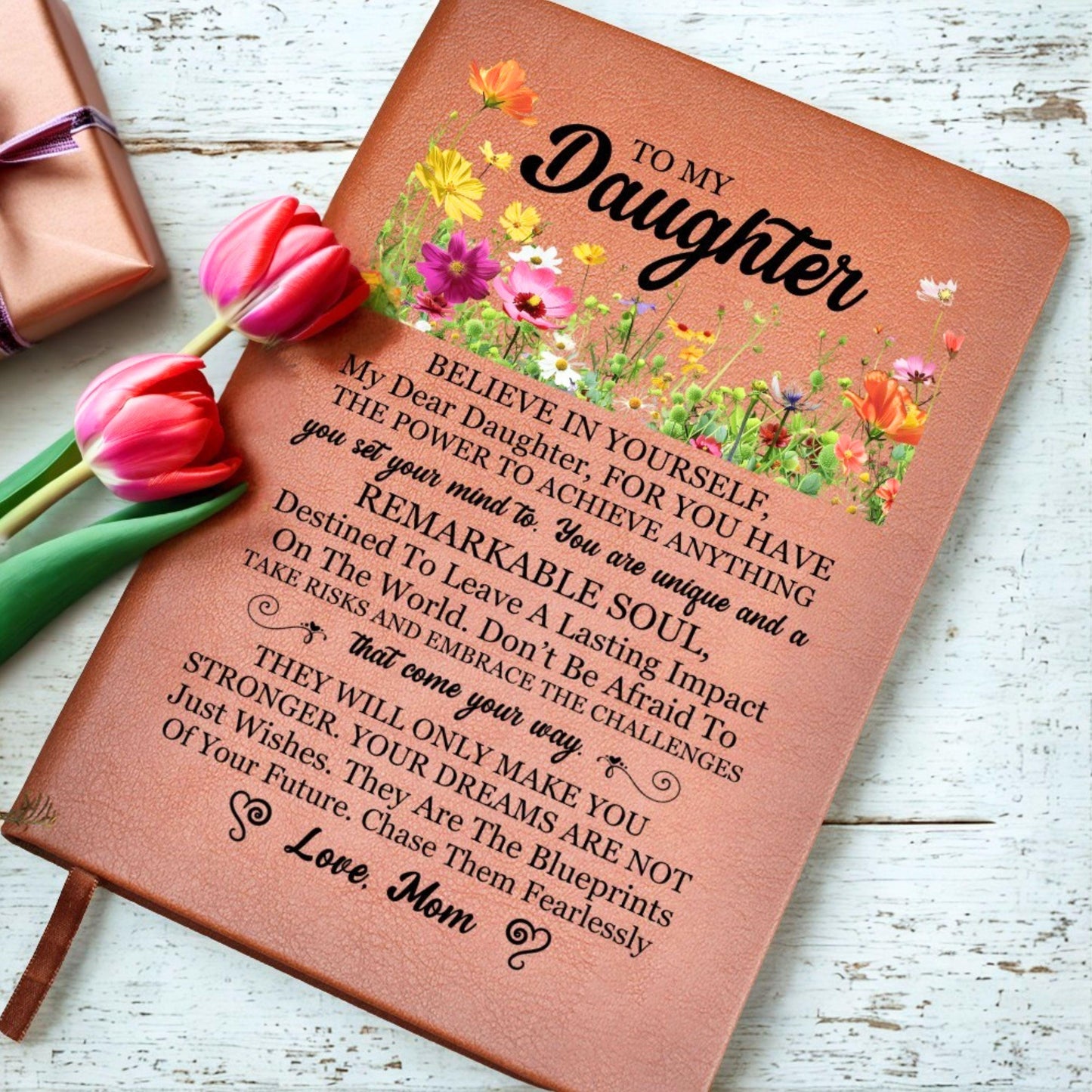 To My Daughter Gift from Mom, Leather Journal for Daughter Birthday, Graduation Gift for Her, Daughter Keepsake Book, Christmas A5 Notebook