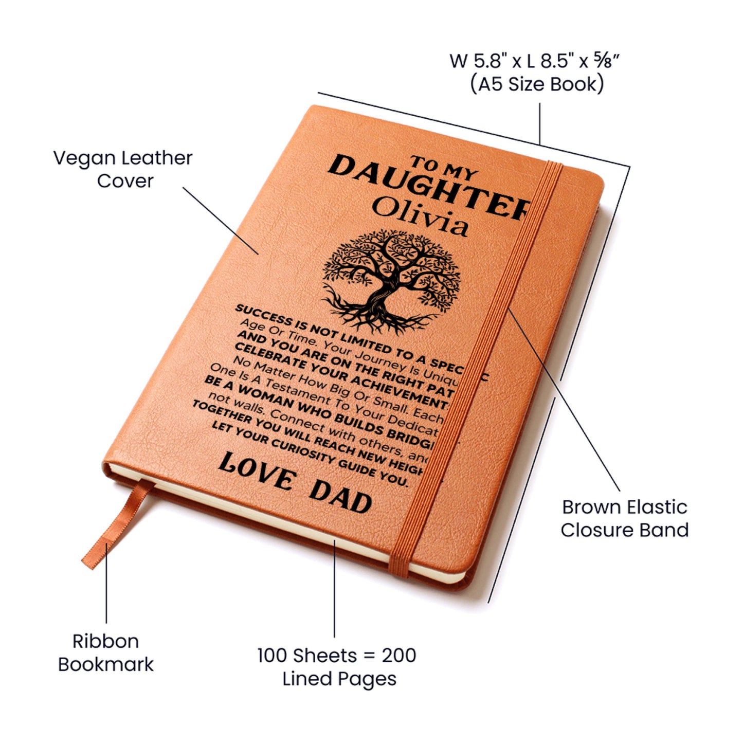 Personalized To My Daughter Journal from Dad Leather Notebook Gift for Daughter Birthday Christmas Gift for Her Dad Daughter Keepsake