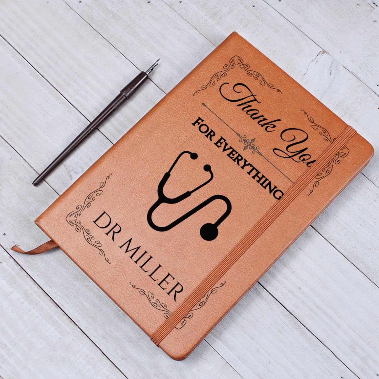 Personalized Doctor Thank You Leather Journal Custom Medical Gift for GP Physician Graduation Retirement Appreciation Stethoscope Book Gift