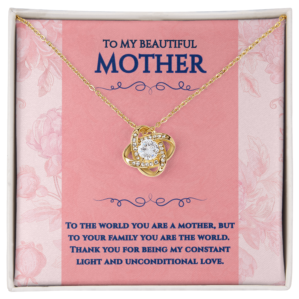 To My Beautiful Mother -You Are The World -Love Knot Necklace Gift Set