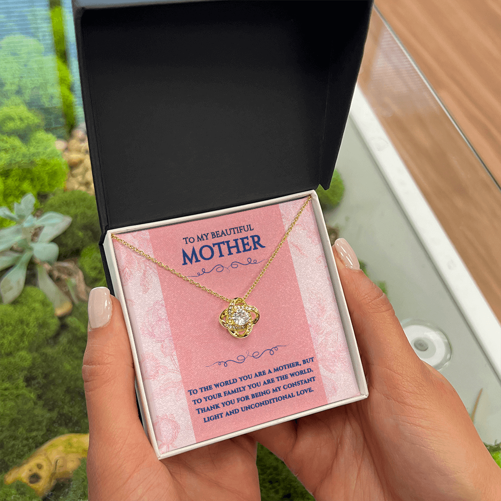 To My Beautiful Mother -You Are The World -Love Knot Necklace Gift Set