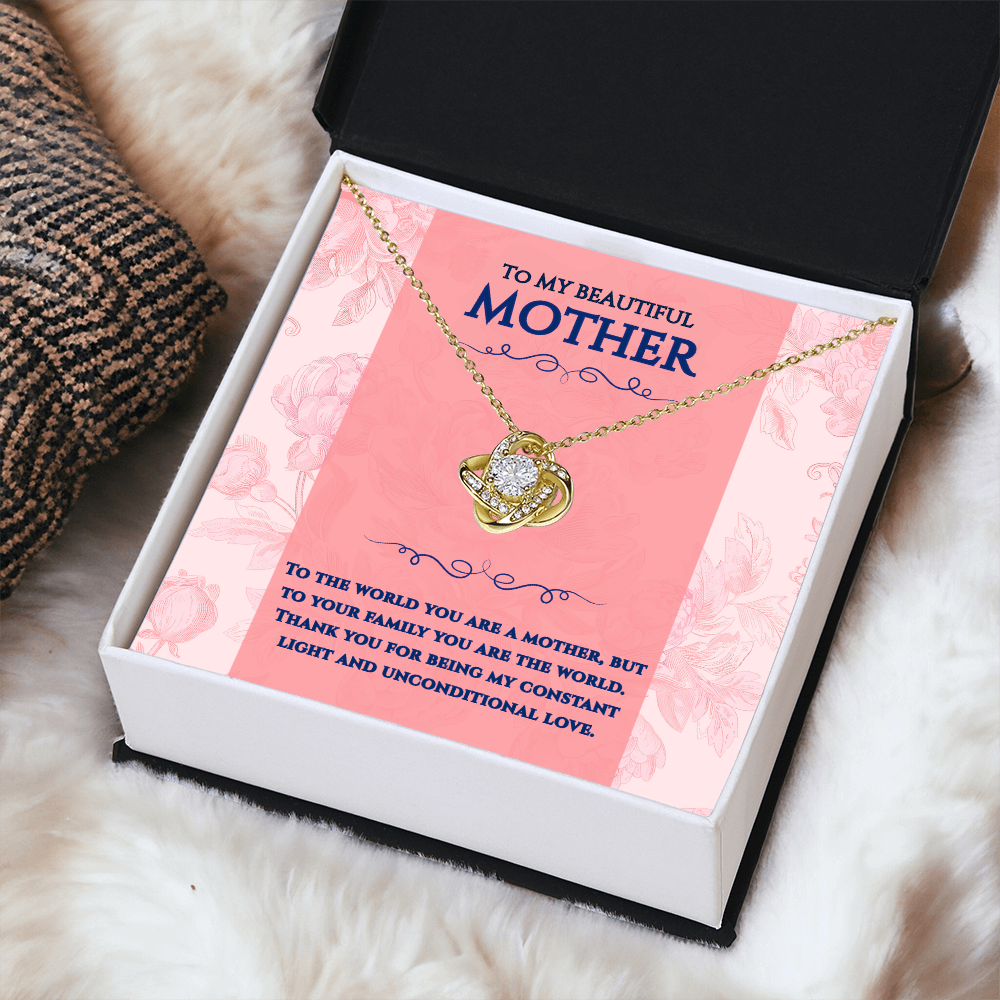 To My Beautiful Mother -You Are The World -Love Knot Necklace Gift Set