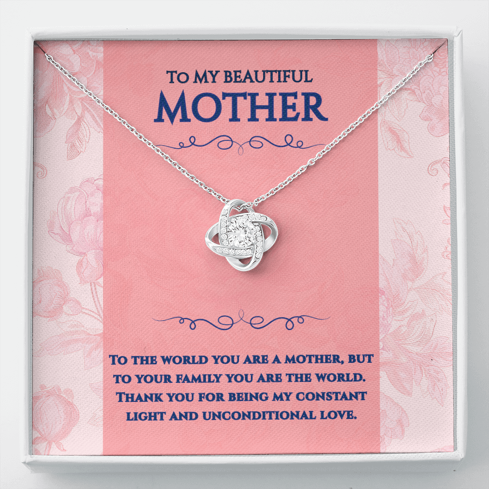 To My Beautiful Mother -You Are The World -Love Knot Necklace Gift Set