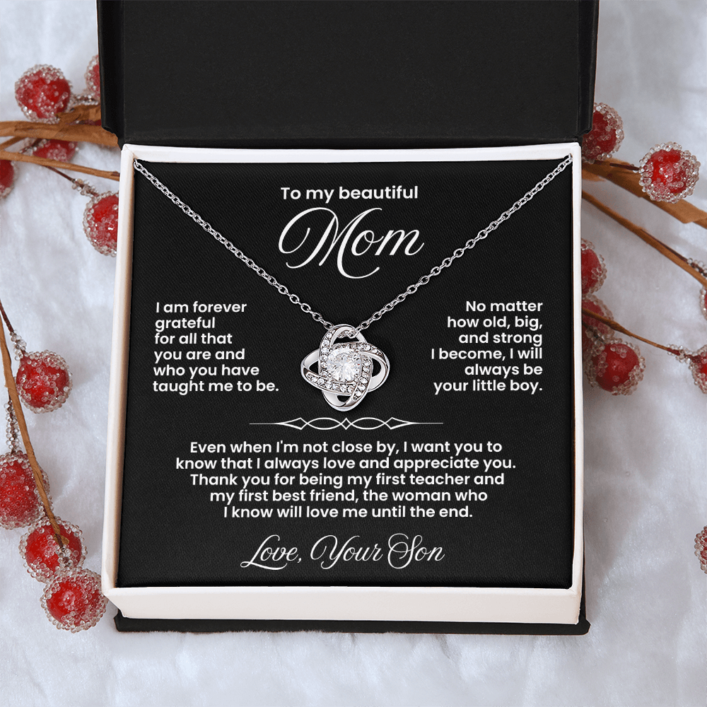 To My Beautiful Mom -I Love & Appreciate You - Love Knot Necklace Gift