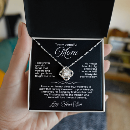 To My Beautiful Mom -I Love & Appreciate You - Love Knot Necklace Gift