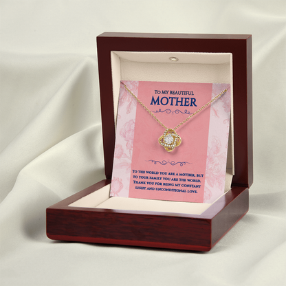 To My Beautiful Mother -You Are The World -Love Knot Necklace Gift Set