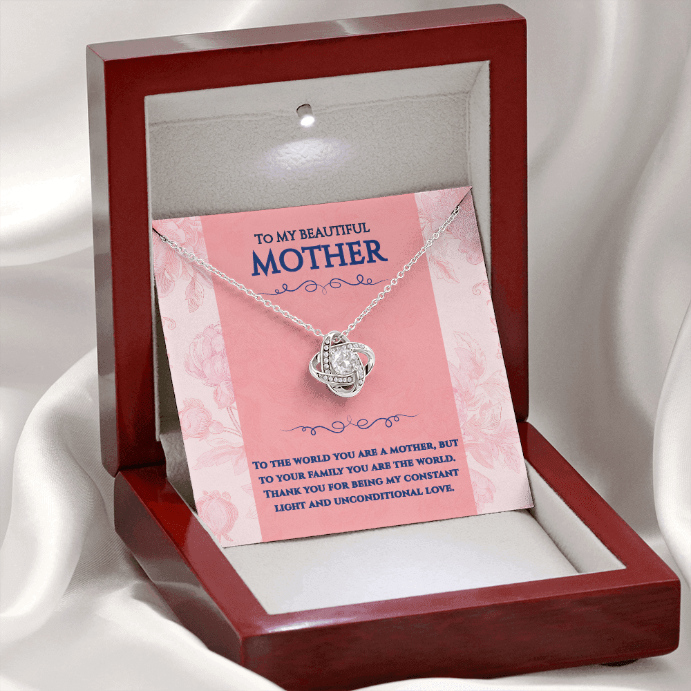 To My Beautiful Mother -You Are The World -Love Knot Necklace Gift Set