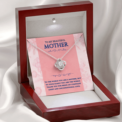To My Beautiful Mother -You Are The World -Love Knot Necklace Gift Set