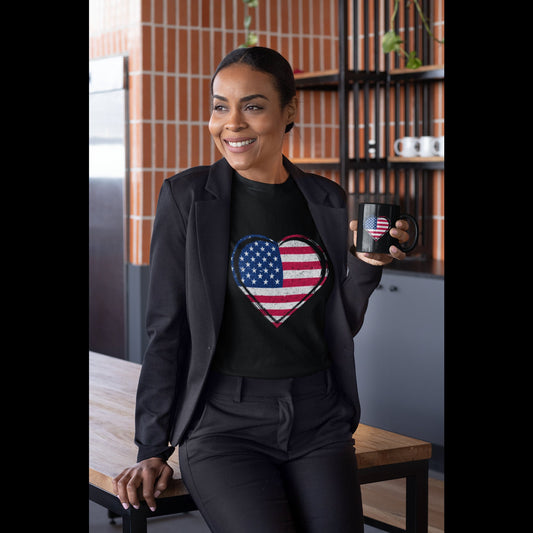 USA Flag Heart T-shirt | Cute American Top | Unisex American Gift | USA Tee | Heart-Shaped American Flag T-Shirt
