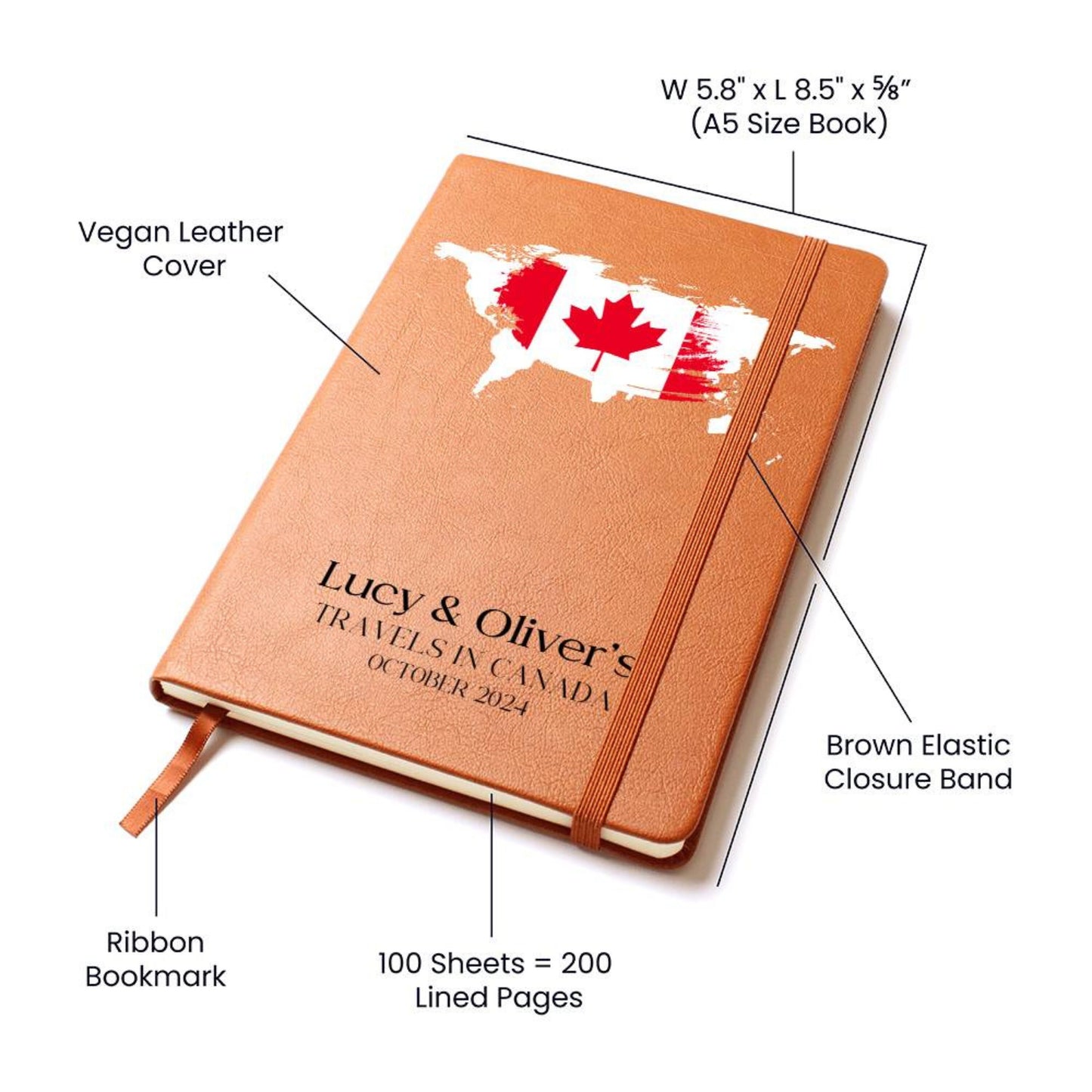 Personalized Leather Travel Journal - Canada Travel Diary 2024 Travel Notebook Custom Travel Planner Journal Bucket List Travel Gift Couple