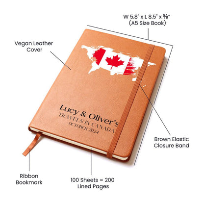 Personalized Leather Travel Journal - Canada Travel Diary 2024 Travel Notebook Custom Travel Planner Journal Bucket List Travel Gift Couple