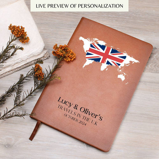 Personalized Leather Travel Journal UK Travel Diary Travel Notebook Custom Travel Planner Journal Bucket List Travel Gift Couple England UK