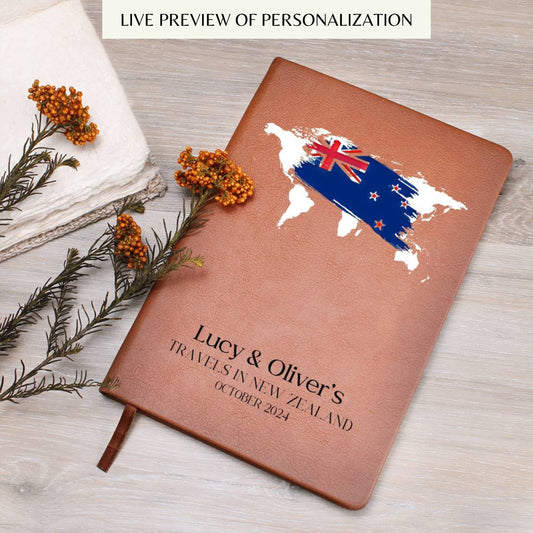 New Zealand Personalized Leather Travel Journal - Custom Travel Notebook Travel Planner Journal Bucket List Travel Gift New Zealand Gift