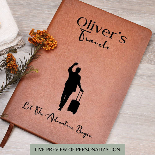Personalized Leather Travel Journal For Men, Travel Gift For Him, Travel Notebook, Travel Gift, Leather Journal, Travel Diary Travel Planner