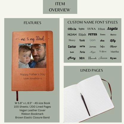 Personalized Photo Gift For Dad, Leather Journal, Custom Photo Gift, Custom Gift For Dad, Unique Photo Gift, Dad Gift Dad Christmas Gift