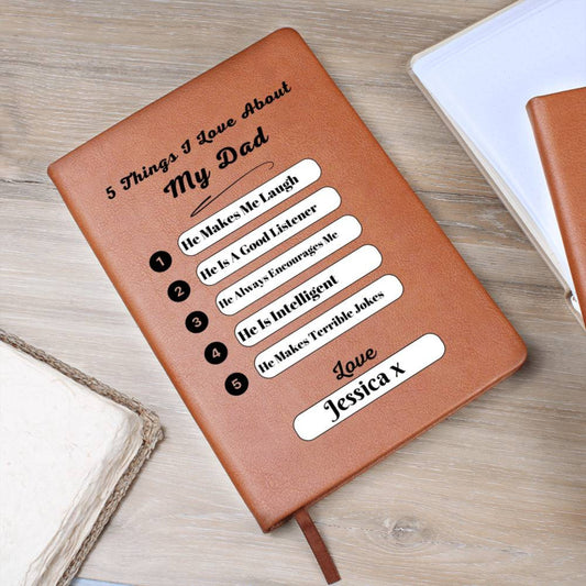Personalized Gift for Dad- 5 Things I Love About My Dad - Fill In The Blanks Leather A5 Journal Dad Unique Gift For Dad Father's Day Gift