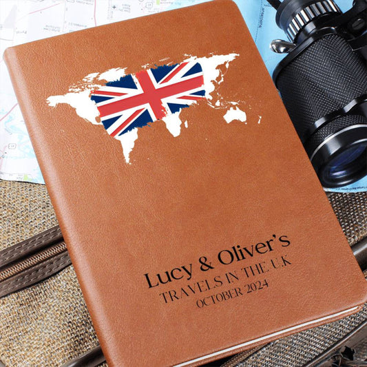 Personalized Leather Travel Journal UK Travel Diary Travel Notebook Custom Travel Planner Journal Bucket List Travel Gift Couple England UK