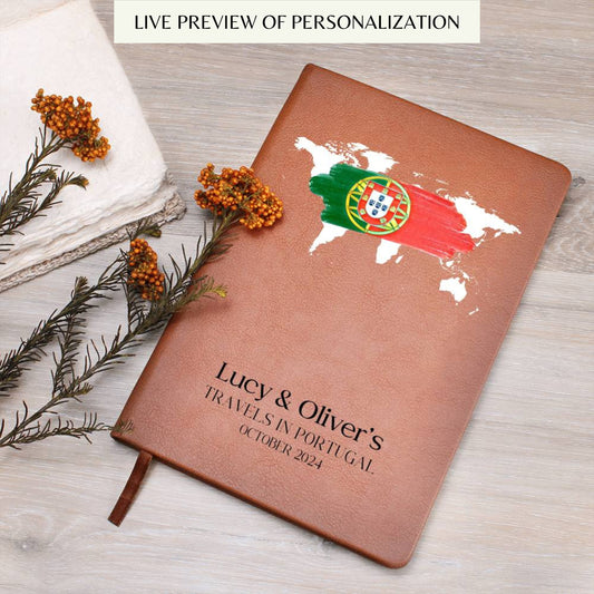Personalized Leather Travel Journal - Portugal Travel Diary Travel Notebook Custom Travel Planner Journal Bucket List Travel Gift Couple