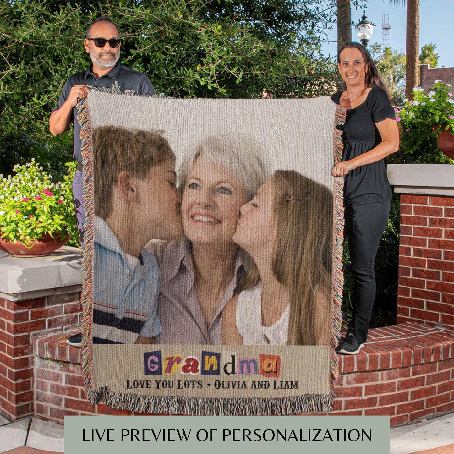 Personalized Gifts-For-Grandma - Custom Photo Blanket -Woven Cotton Throw Custom Blanket with Picture Grandma Throw Gift From Grandkids