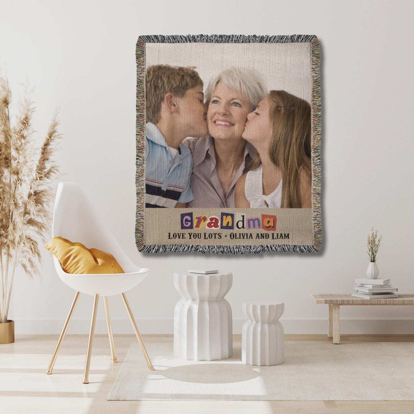 Personalized Gifts-For-Grandma - Custom Photo Blanket -Woven Cotton Throw Custom Blanket with Picture Grandma Throw Gift From Grandkids