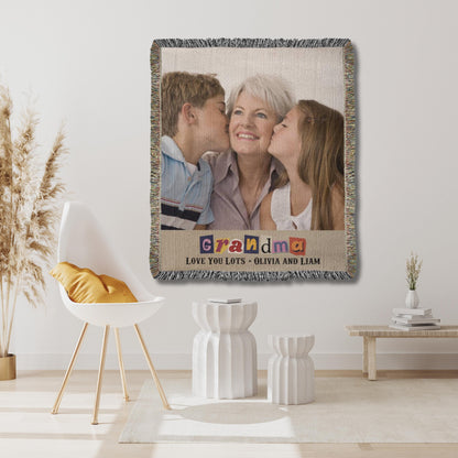 Personalized Gifts-For-Grandma - Custom Photo Blanket -Woven Cotton Throw Custom Blanket with Picture Grandma Throw Gift From Grandkids