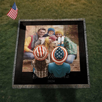 Custom Photo Blanket -Personalized Name Blanket -Photo Woven Cotton Throw Custom Blanket with Picture Grandma Gift For Mom Christmas Gift