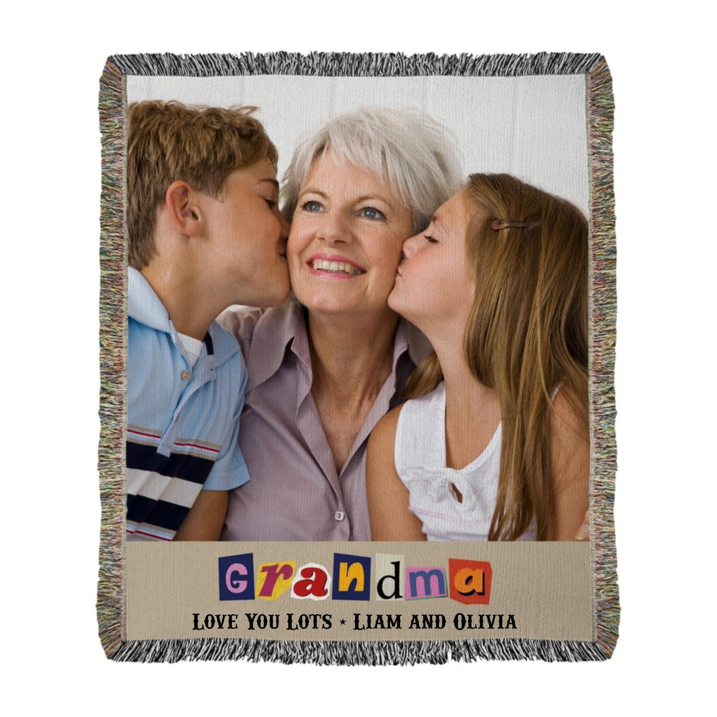 Personalized Gifts-For-Grandma - Custom Photo Blanket -Woven Cotton Throw Custom Blanket with Picture Grandma Throw Gift From Grandkids