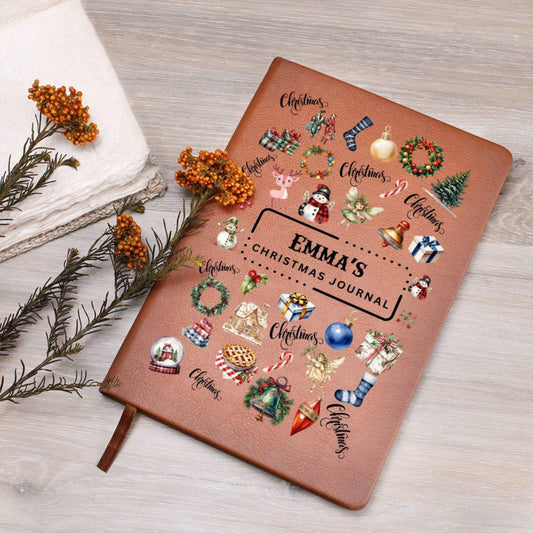 Personalized Christmas Leather Journal- Teen Journal, A5 Leather Journal Notebook, Memory Book, Christmas Gift For Her, Stocking Stuffer