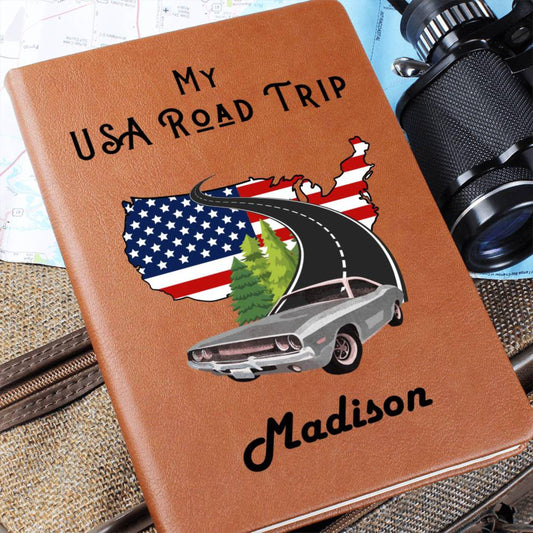 Personalized Leather Travel Journal- USA Road Trip Travel Journal, Camping Journal Memory Keepsake For Teens Couple Retirement Travel Gift