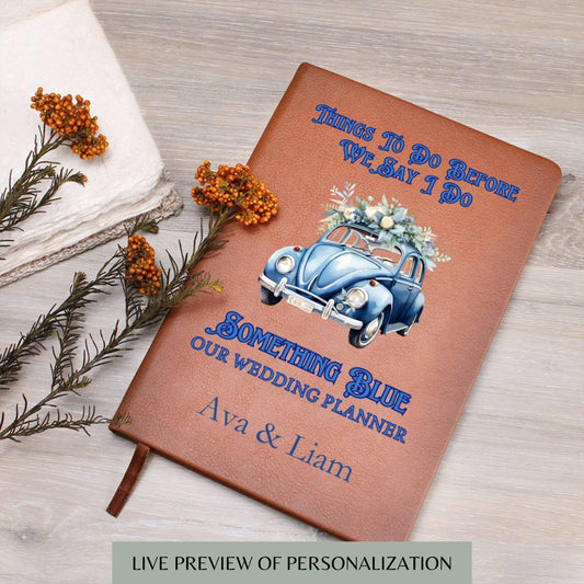 Something Blue Personalised Wedding Planner Custom Blank Leather Wedding Notebook Bridal Shower Gift Bride Keepsake Pre Wedding Gift Bride