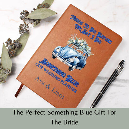 Something Blue Personalised Wedding Planner Custom Blank Leather Wedding Notebook Bridal Shower Gift Bride Keepsake Pre Wedding Gift Bride