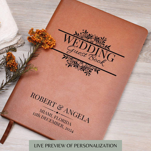 Custom Wedding Leather Guestbook, Personalized Wedding Guest Book, Wedding Reception Signing Book Wedding Keepsake Unique Wedding Guest Book