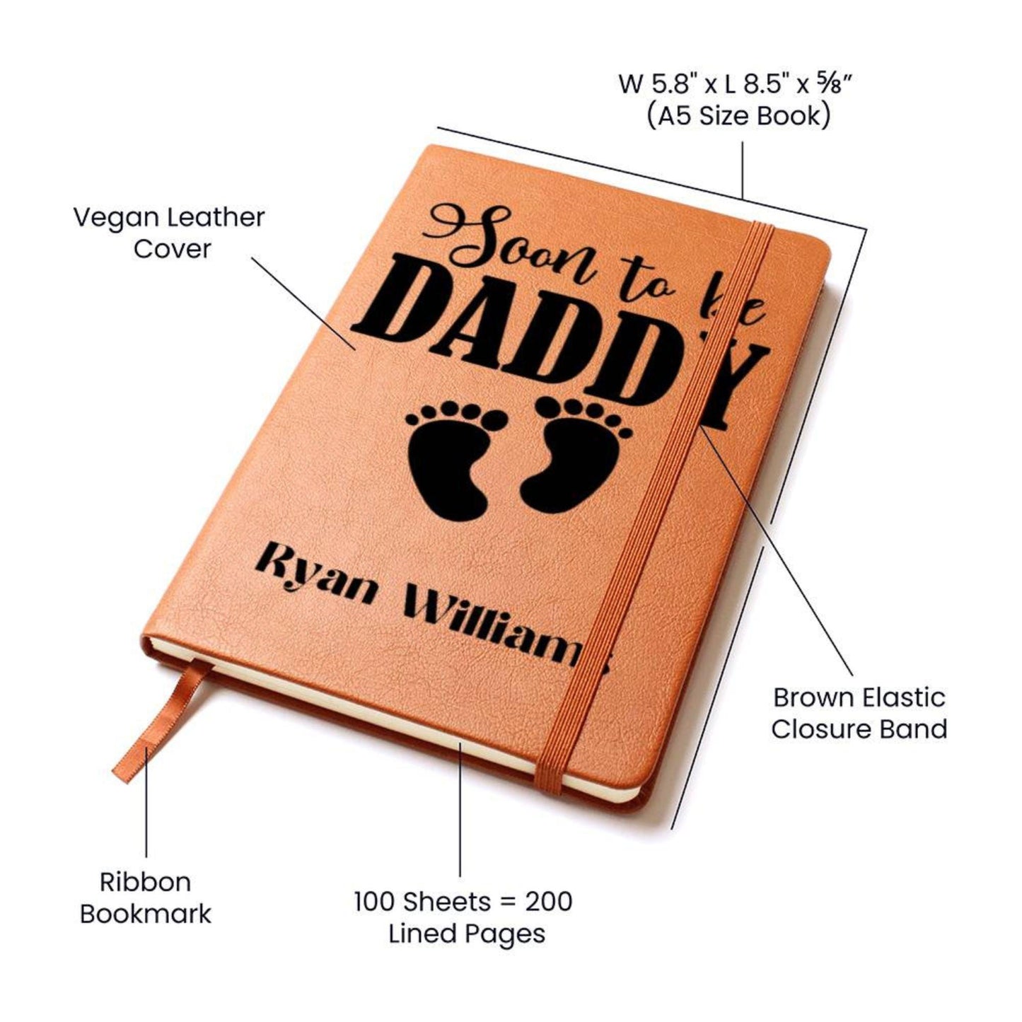 Expectant Dad Custom Leather Journal, Daddy To Be Gift Vegan Leather Journal Pregnant Fathers Day Gift For Husband Expectant/Expecting Daddy