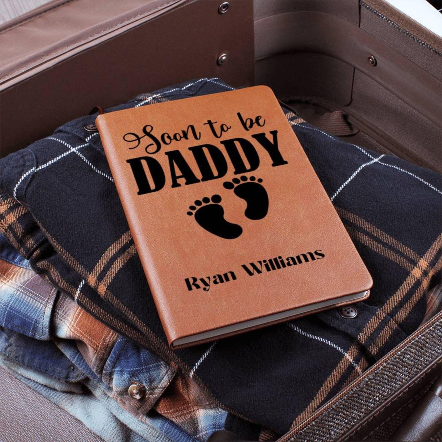 Expectant Dad Custom Leather Journal, Daddy To Be Gift Vegan Leather Journal Pregnant Fathers Day Gift For Husband Expectant/Expecting Daddy