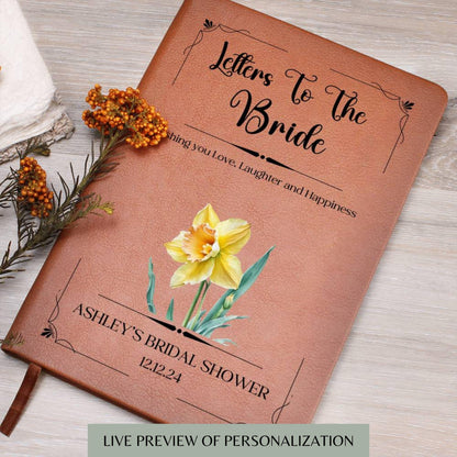 Personalised Letters To the Bride Book Birth Flower Leather Journal Bride Wedding Gift Bridal Shower Bride Memory Book Keepsake Wedding Gift