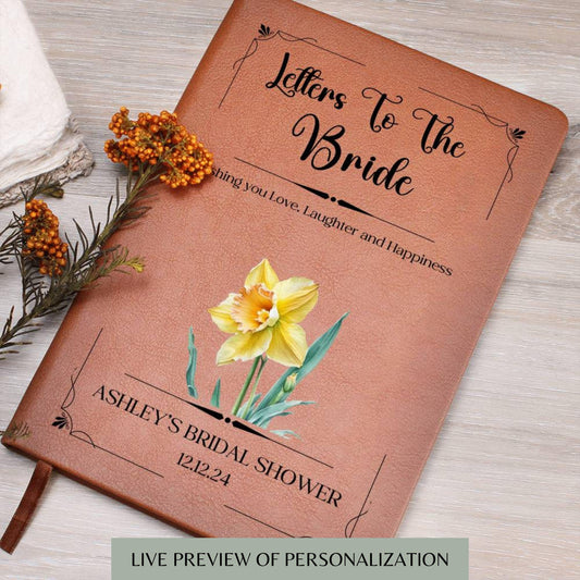 Personalised Letters To the Bride Book Birth Flower Leather Journal Bride Wedding Gift Bridal Shower Bride Memory Book Keepsake Wedding Gift
