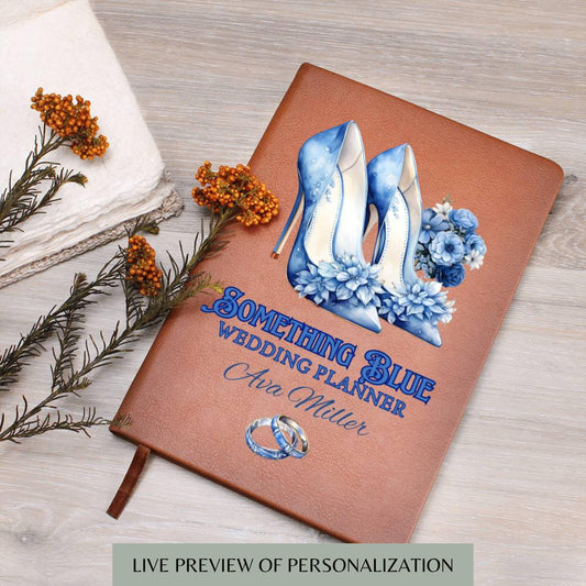 Something Blue Personalised Wedding Planner Custom Leather Wedding Notebook Engagement Gift Bridal Shower Gift Bride Keepsake Wedding Gift