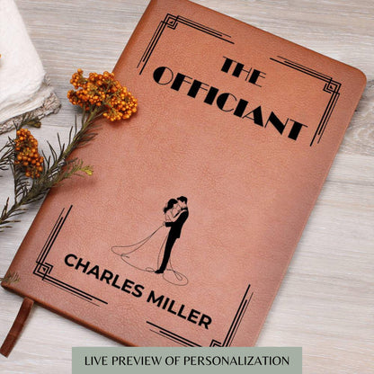 Art Deco Personalized Officiant Journal- Officiant Gift A5 Leather Notebook Wedding Journal Officiant Proposal Pastor Gift Officiant Book