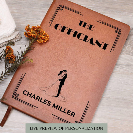 Art Deco Personalized Officiant Journal- Officiant Gift A5 Leather Notebook Wedding Journal Officiant Proposal Pastor Gift Officiant Book