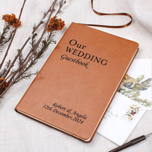 Personalized Wedding Guest Book, Custom Wedding Leather Guestbook, Wedding Reception Signing Book Wedding Keepsake Unique Guest Wedding Book