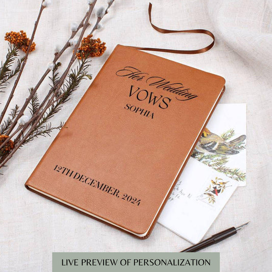 Personalized Wedding Vow Book Leather - Her Wedding Vows Journal For Bride Gifts Ideas, Custom Vow Books, Wedding Personalized Vows Gift