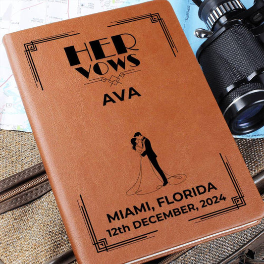 Art Deco Personalized Wedding Vow Book Leather - Her Vows Journal, Custom Vow Books, Wedding Personalized Vows Gift, Vow Book Leather, Bride