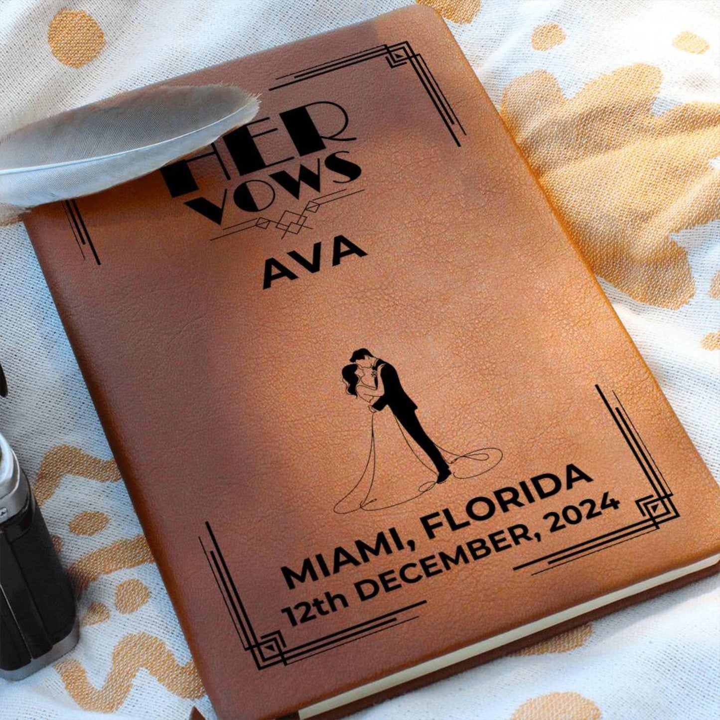 Art Deco Personalized Wedding Vow Book Leather - Her Vows Journal, Custom Vow Books, Wedding Personalized Vows Gift, Vow Book Leather, Bride
