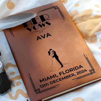 Art Deco Personalized Wedding Vow Book Leather - Her Vows Journal, Custom Vow Books, Wedding Personalized Vows Gift, Vow Book Leather, Bride
