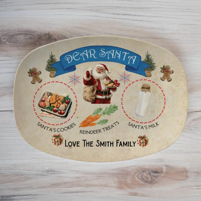Personalized Santa Treats Plate, Santa Cookie and Milk Plate, Christmas Eve Plate, Family Tradition Platter, Kids Gift, Xmas Holiday Plate
